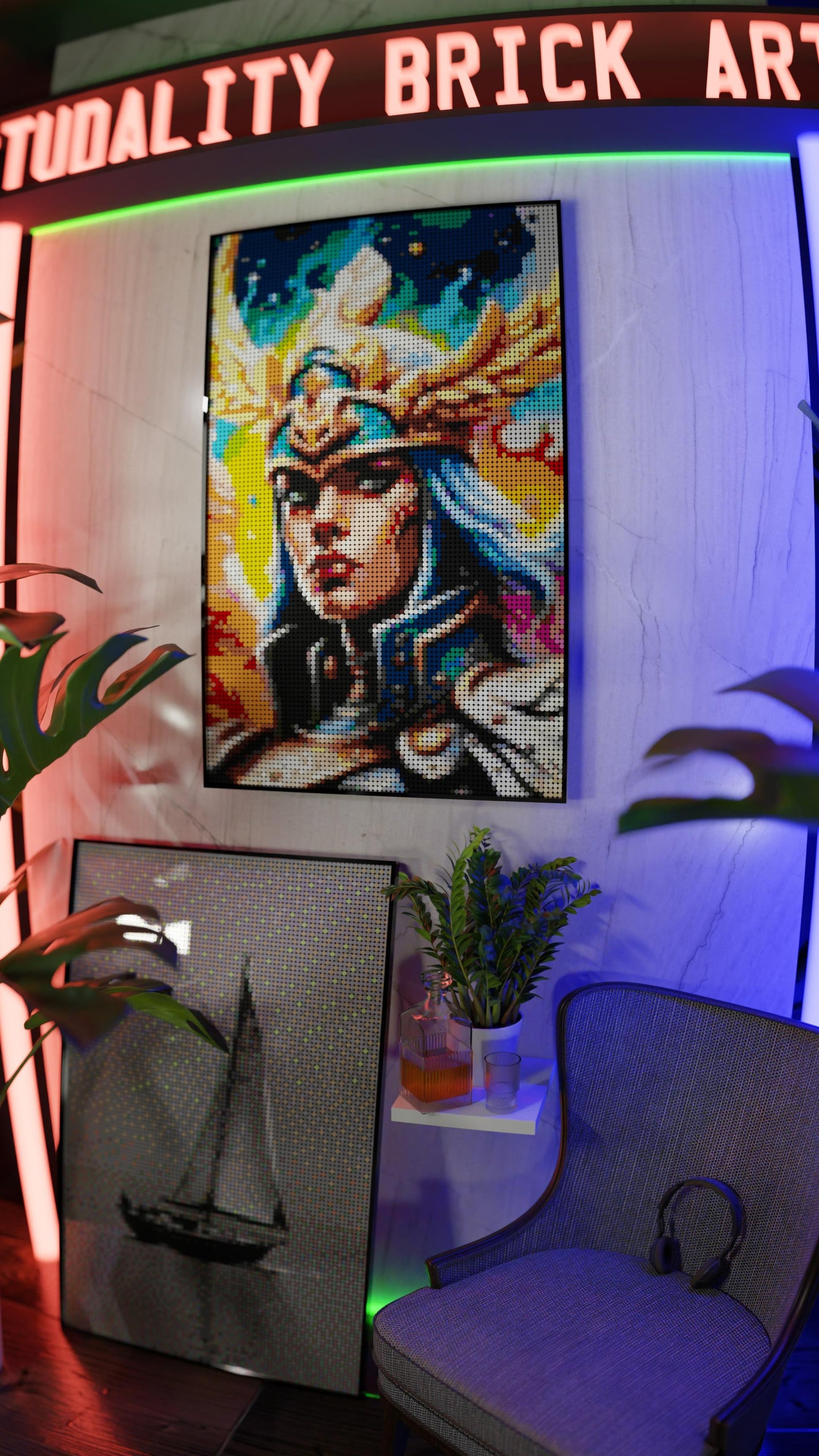 Valkyrie Vibrance LEGO® Style mosaic pixel art design for display
